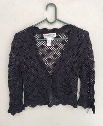 Joseph A. Black Crochet Cardigan