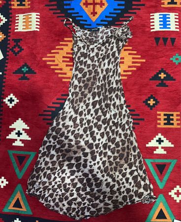 DENNY ROSE Maxikleid mit Leopardenmuster und Rüschen-Trägern
