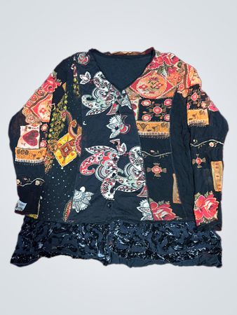 Patchwork-Langarmshirt mit gerafftem Saum