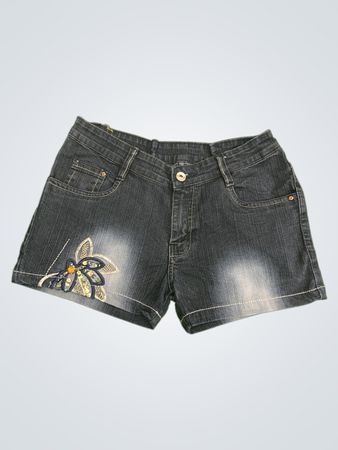 C Jeans Denim-Shorts mit floralen Verzierungen
