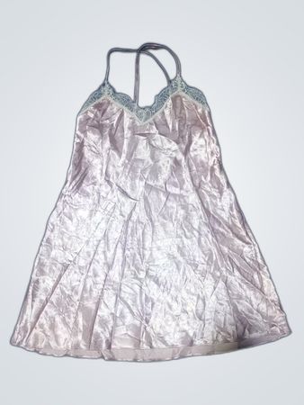 Pink Satin Chemise with Lace Trim
