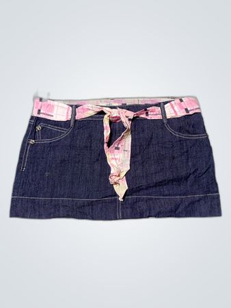 Denim Skirt with Pink Plaid Waistband