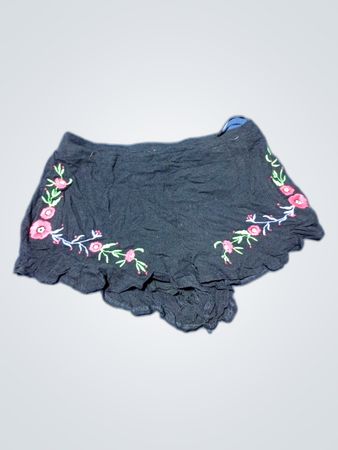 Forever 21 Black Floral Embroidered Ruffle Mini Shorts
