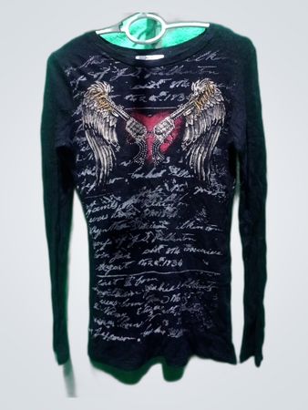 Papayaya Black Long-Sleeve Graphic Knit Sweater