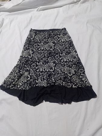 Black Floral Skirt with Ruffle Hem