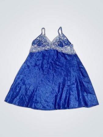 la Vie en Rose Blue Lace Trim Slip Dress