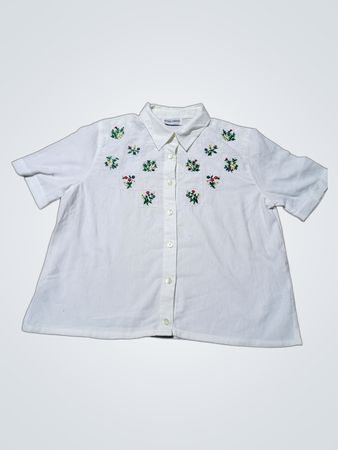Alfred Dunner White Short-Sleeve Shirt with Floral Embroidery