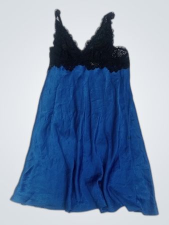 Blue Bloom Blue Satin Lace Trim Slip Dress