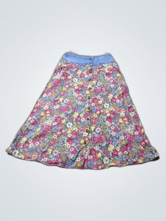 Floral Print Skirt with Denim Waistband