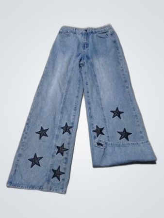 Unbranded Star Patched Wide-Leg Jeans