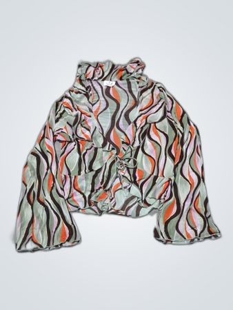 Bebe Multicolor Wavy Print Wrap Blouse
