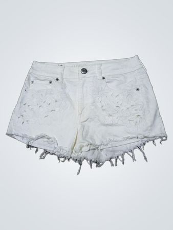 American Eagle White Lace Detail Denim Shorts