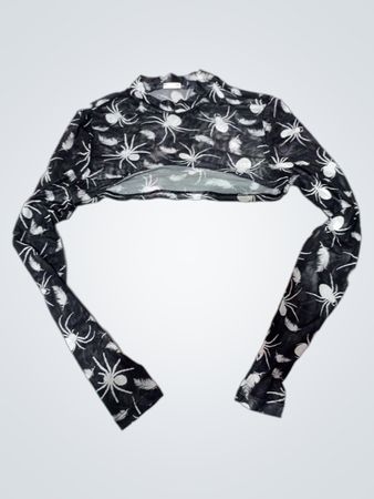 Black Long-Sleeve Top with White Spider Pattern