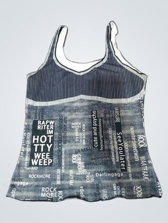 Gray and Black Tank Top with White Text