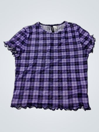 H&M Purple Checkered Ruffle Sleeve Blouse