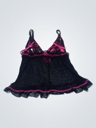 Black Lace Babydoll with Pink Accents