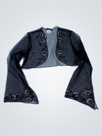 Escape by Gwen Stefani Black Mesh Floral Embroidered Cardigan