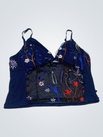 Blue Embroidered Bra