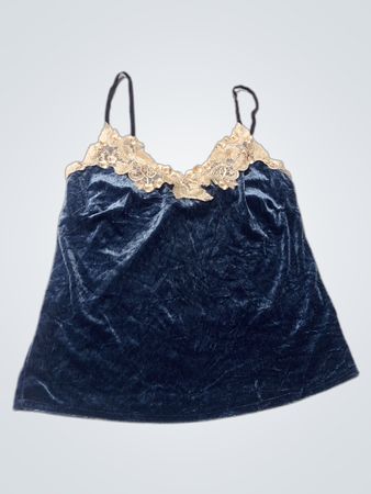 Blue Velvet Camisole with Lace Trim
