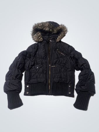 Black Puffer Jacket with Fur-Lined Hood