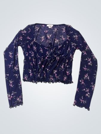 Blue Floral Long-Sleeve Top
