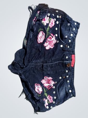 Denim Shorts with Floral Embroidery