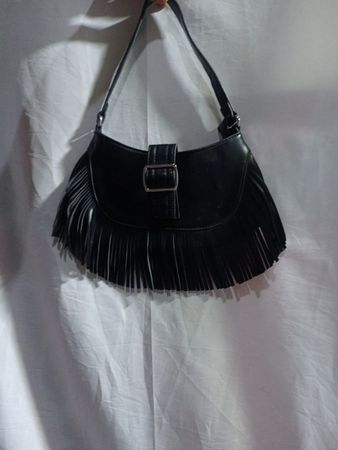 Black Leather Fringe Purse