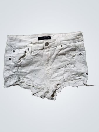 Aeropostale White Denim Distressed High Rise Shorty Shorts