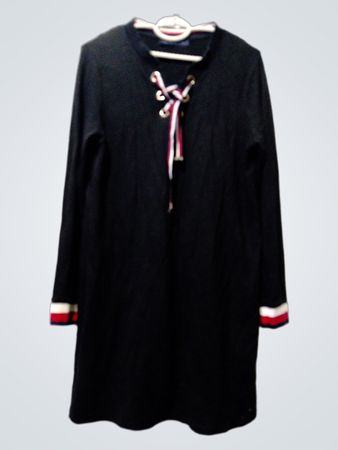 Tommy Hilfiger Black Lace-Up Long Sleeve Dress