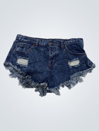 Used-Look Denim-Shorts mit fransigem Saum