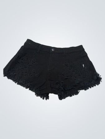 AKTUELLE STIMMUNG Schwarze bestickte Denim-Shorts