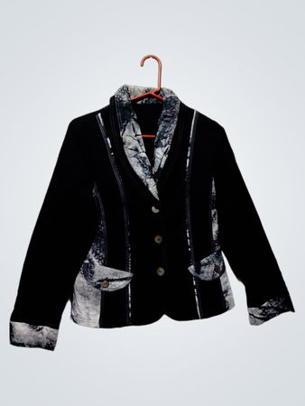 Black Jacket with Grey and White Patterned Accents