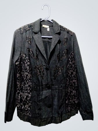 BONITA Women's Gray Lace Embellished Blazer