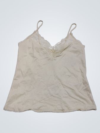 Cremfarbige Spaghettiträgershirt mit Spitzensaum