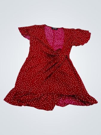 Retipop Rote gepunktete Rüschenschürze Kleid