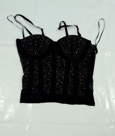 Schwarzes Strass-Corsett-Top