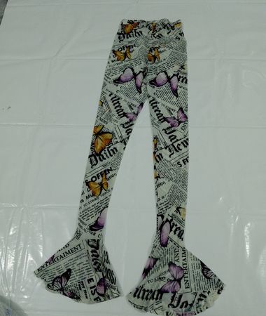 Baddieville Butterfly Print Bell Bottom Pants
