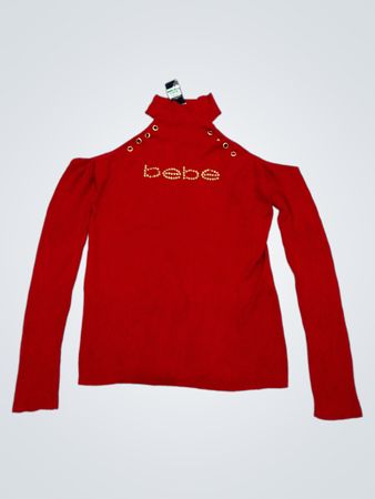 Bebe Red Cold Shoulder Turtleneck Sweater