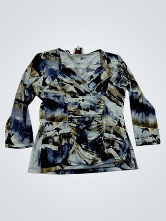 YVONNE MARIE Abstract Print Ruched V-Neck Top
