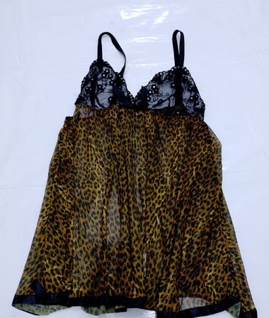 Leopardenmuster Babydoll mit schwarzem Spitzenbesatz