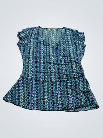 ROZ & ALI Damen Blau Gemustertes V-Ausschnitt Top