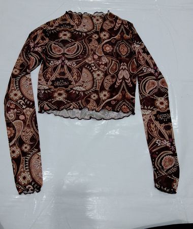 Braunes Paisley-Muster Mesh Langarmoberteil