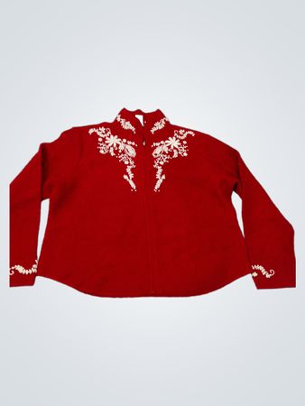 Coldwater Creek roter gestickter Weihnachtsbaum-Pullover