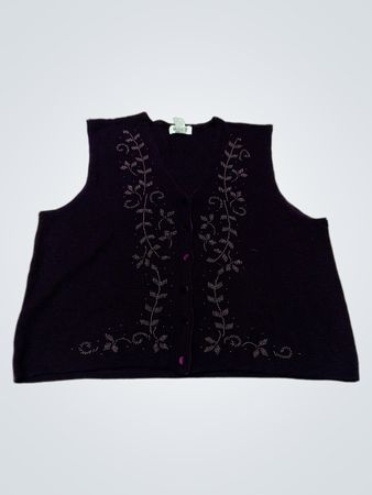 KORET Damen ärmelloser V-Ausschnitt Cardigan mit perlenbesetztem Blumenmuster