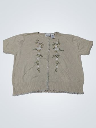Kathie Lee Collection Damen Beige Bestickter Kurzarm-Cardigan