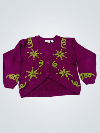 Uptick Damen lila Strickjacke mit grüner floralem und wirbelndem Stickerei