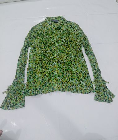 Elementz Green Abstract Print Long Sleeve Ruched Blouse