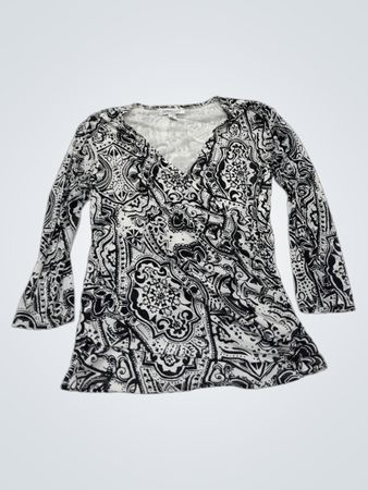 Coldwater Creek Schwarz-Weiß Paisley Druck Langarmoberteil