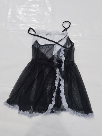 Schwarzes durchsichtiges Babydoll mit weißer Spitzenbordüre