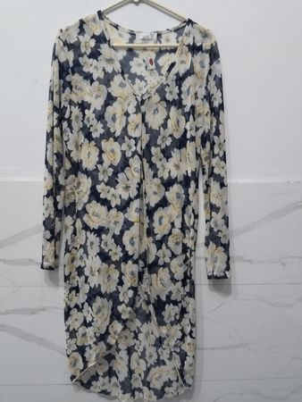 CAREN SPORT Floral Print Sheer Long Sleeve Dress